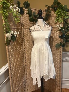 India Boutique White Strapless Summer Dress with Handkerchief Hem